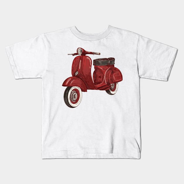 Red Retro Scooter Kids T-Shirt by consigliop